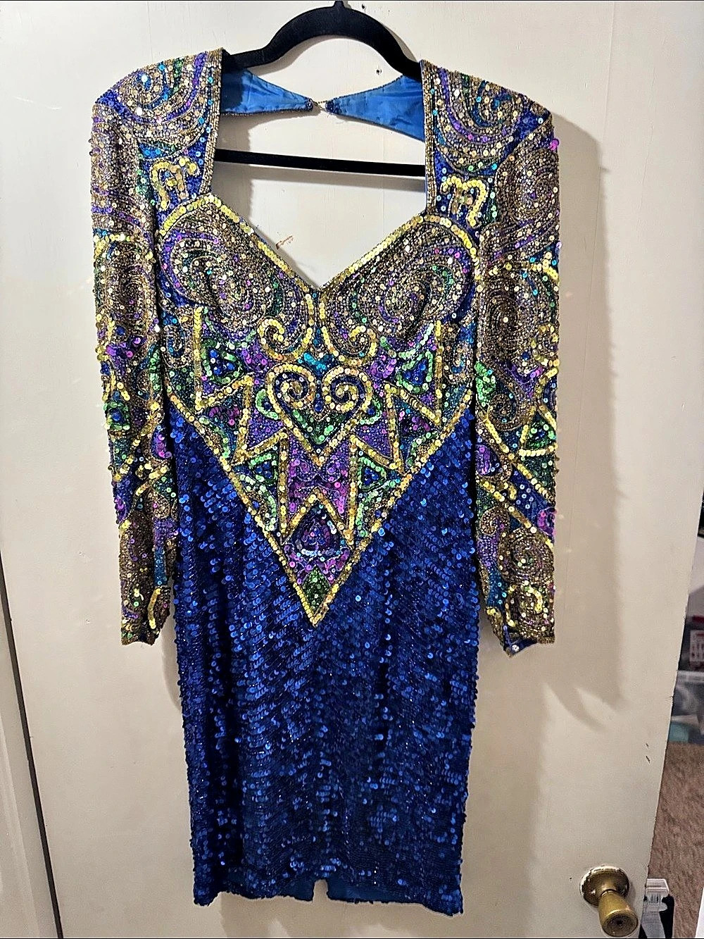Lillie Rubin Beaded Sequin Mini Dress in Blue & Gold